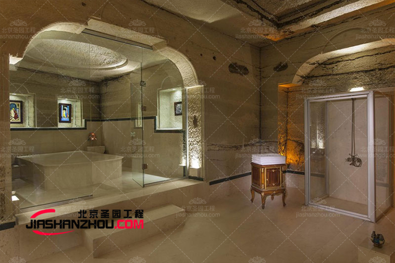 中南半島人造山洞別墅度假村具設(shè)計(jì)感的臥室效果圖