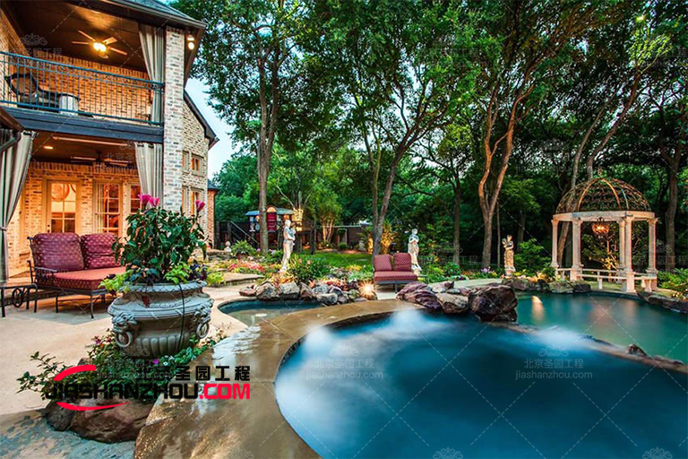 南京塑石假山水池庭院別墅后院假山石頭水池流水造景設計