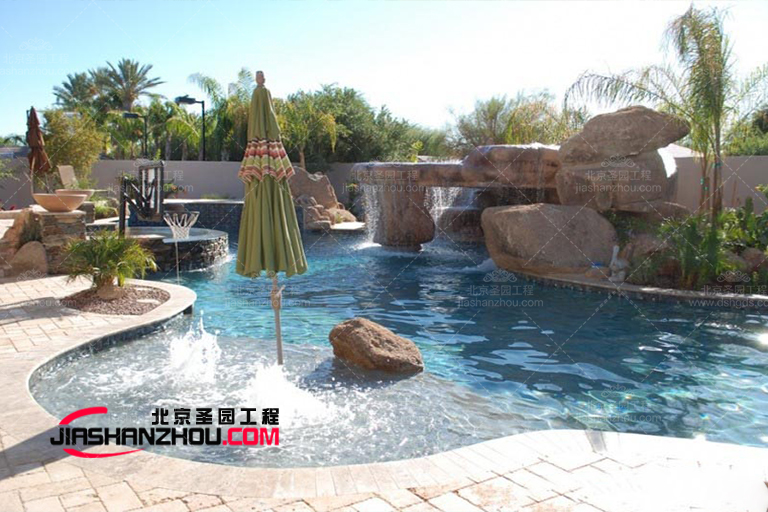 天津濱海新區別墅水泥塑石假山園林景觀配套設計