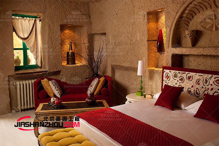 現代仿真巖洞旅館臥室設計自然實用