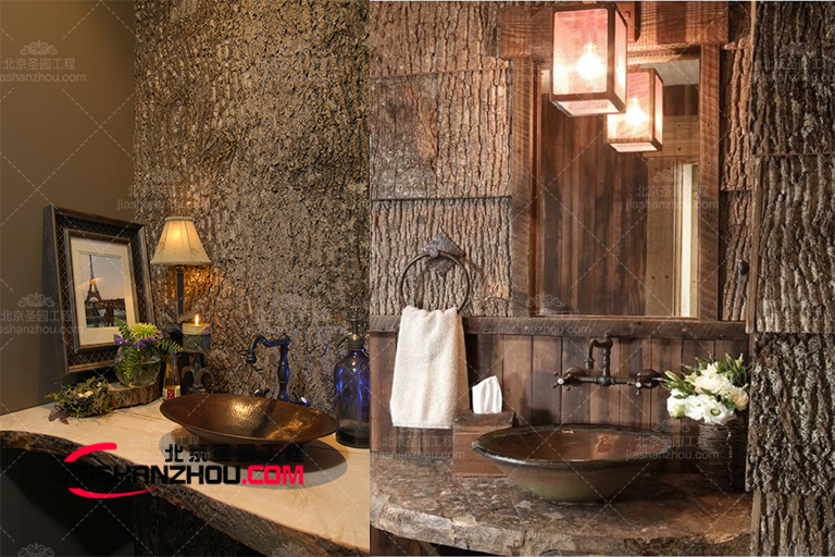 美麗的法式酒店仿真樹皮瓦墻面裝飾溫暖舒適