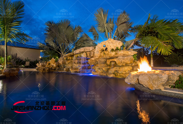 河北白洋淀別墅花園塑石假山景觀水池建筑設(shè)計裝修實景圖