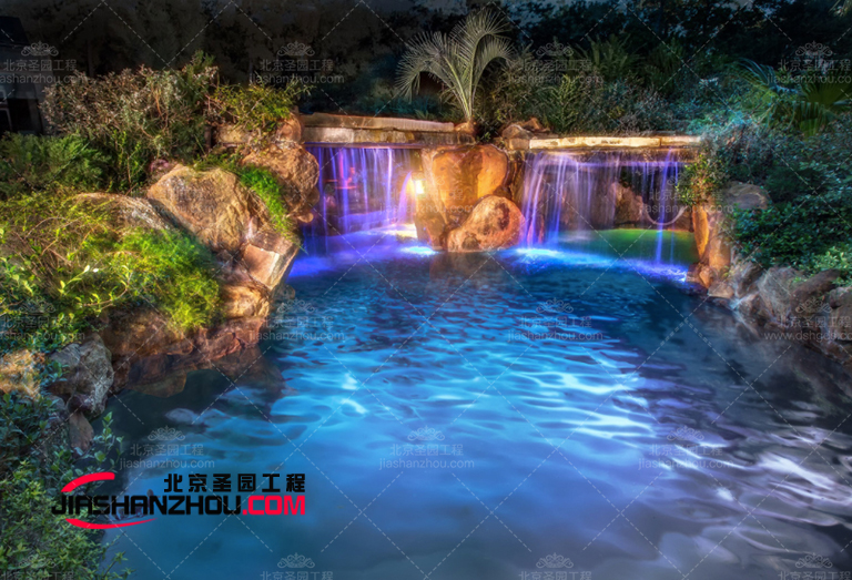 塑石假山水池景觀整體色調給人耳目一新的感覺