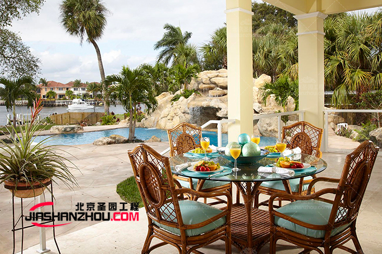 具有幾何元素設(shè)計(jì)的熱帶度假村現(xiàn)代塑石假山水池景觀