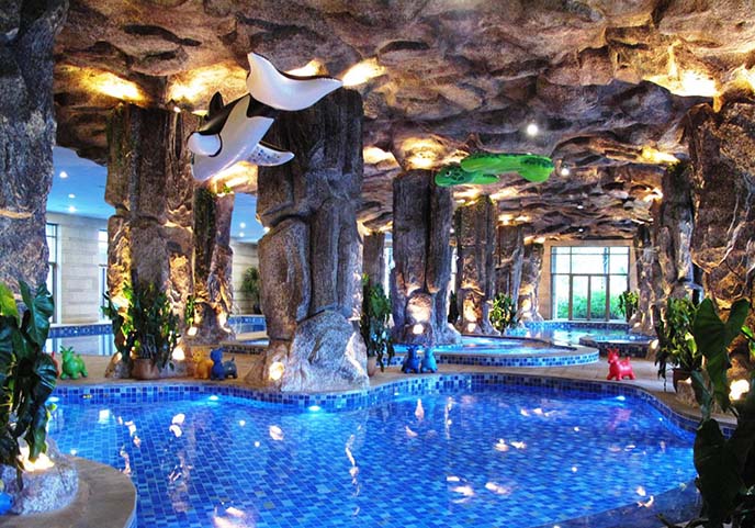 美和北京廠家專業承接溫泉花園造景水泥假山溫泉池